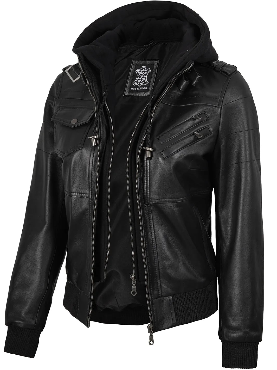 Aria Hooded Bomber Leather Jacket