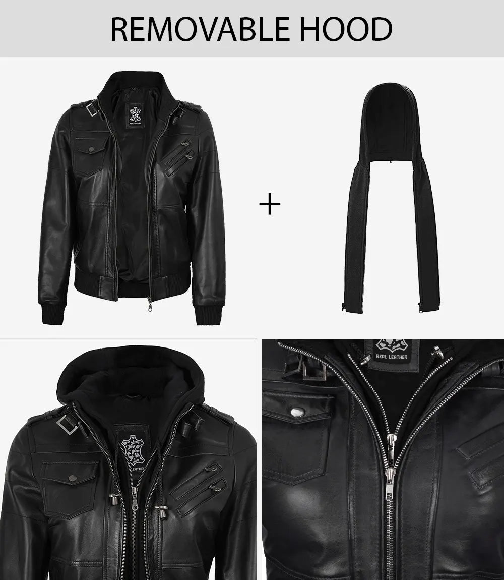 Aria Hooded Bomber Leather Jacket