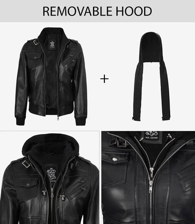 Aria Hooded Bomber Leather Jacket
