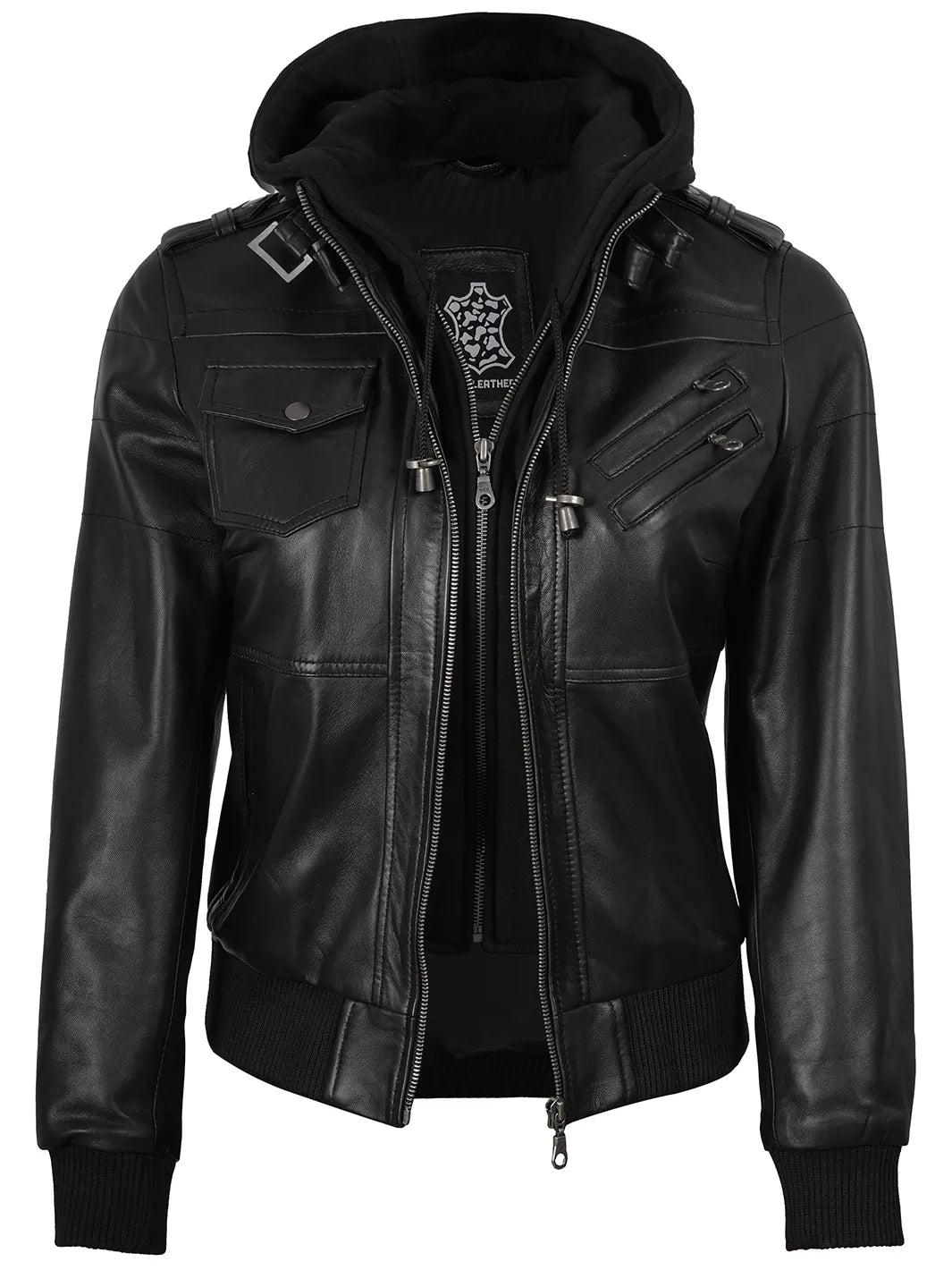 Aria Hooded Bomber Leather Jacket