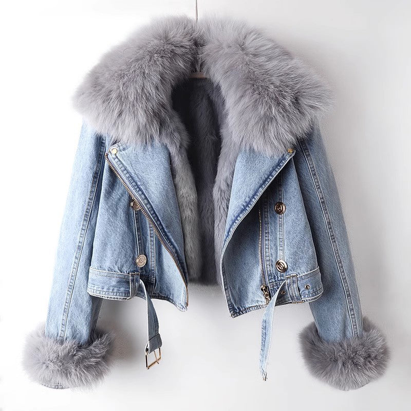 Chloe | North™ Luxe Faux Fur Denim Moto Jacket