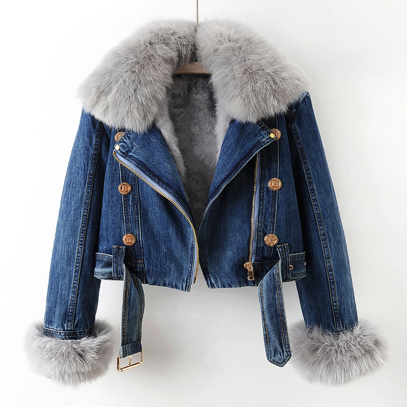 Chloe | North™ Luxe Faux Fur Denim Moto Jacket