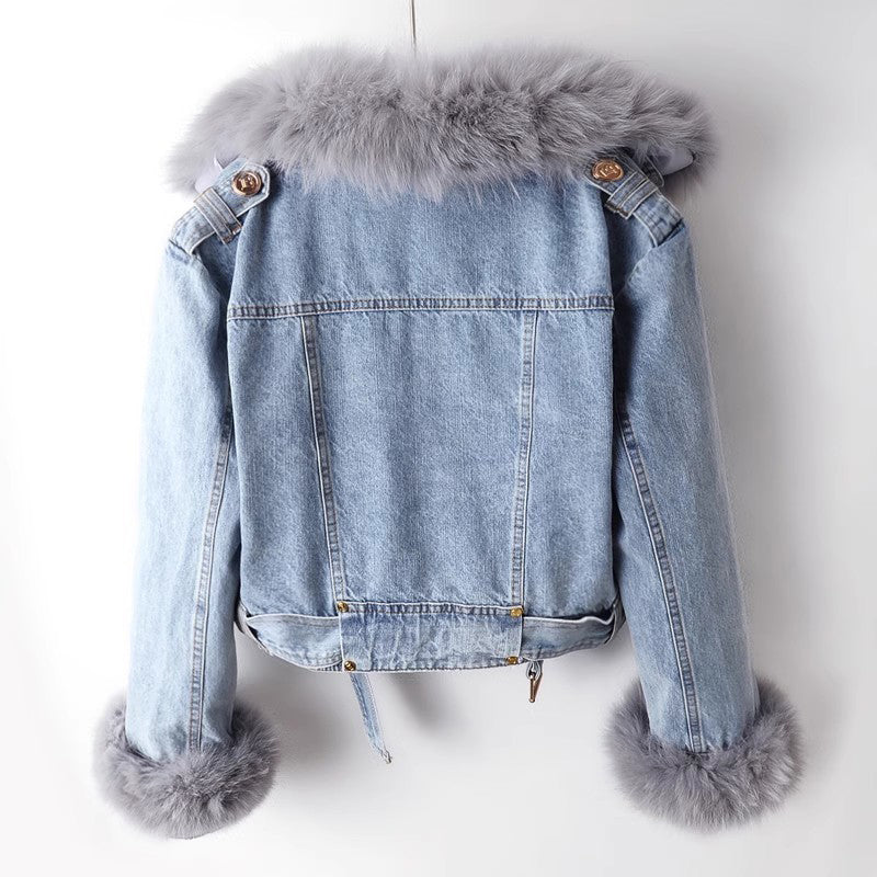 Chloe | North™ Luxe Faux Fur Denim Moto Jacket