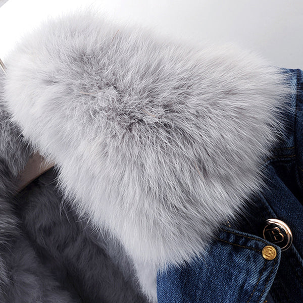 Chloe | North™ Luxe Faux Fur Denim Moto Jacket