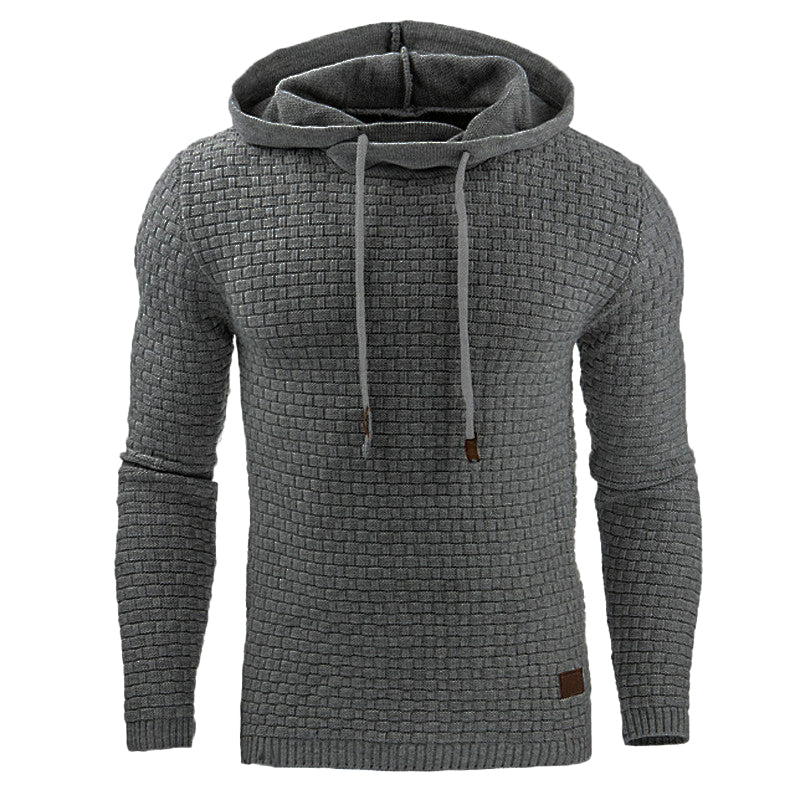 Winter Waffle-Knit Hoodie for Men with Drawstrings