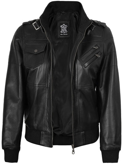 Aria Hooded Bomber Leather Jacket