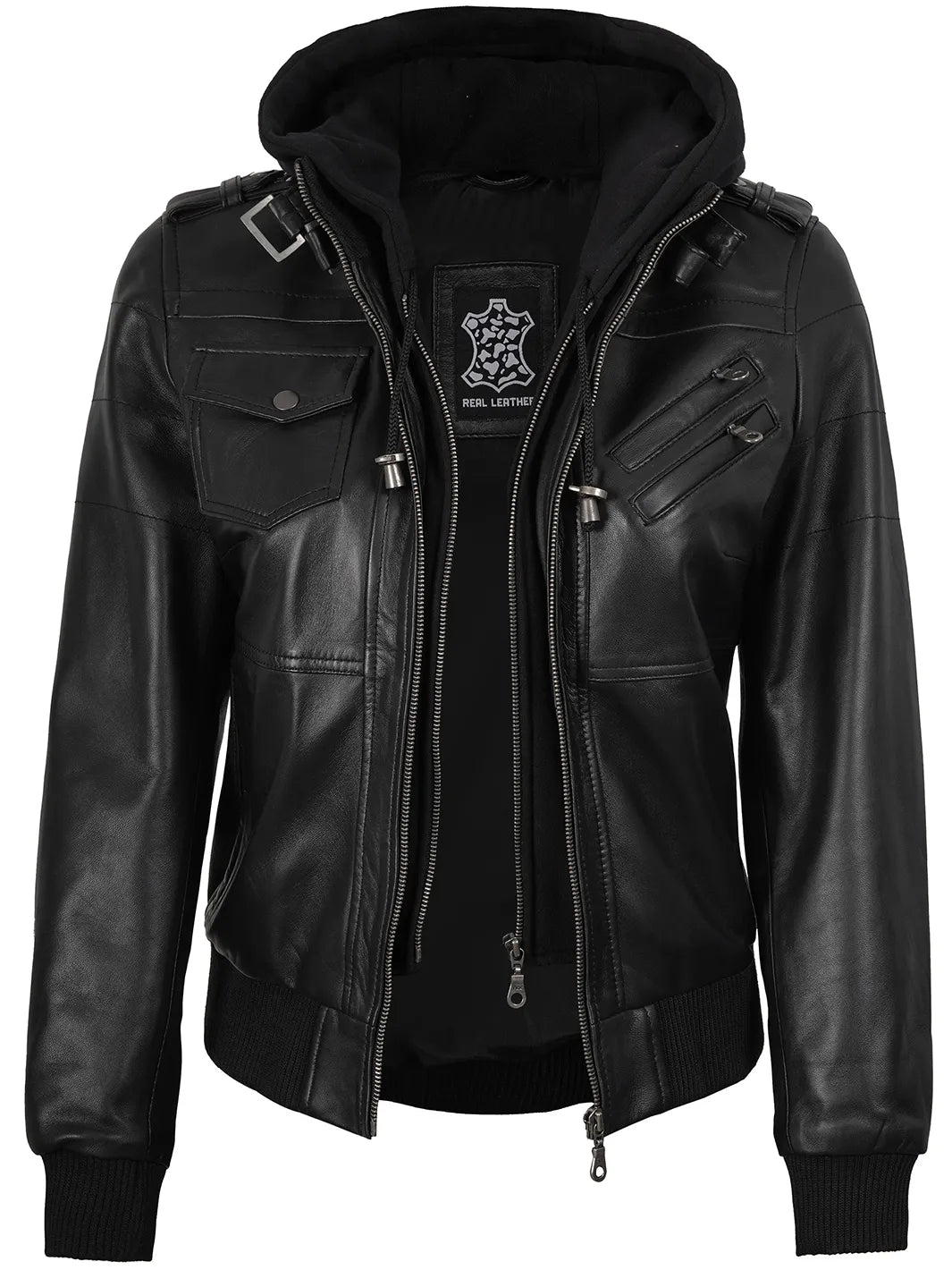 Aria Hooded Bomber Leather Jacket