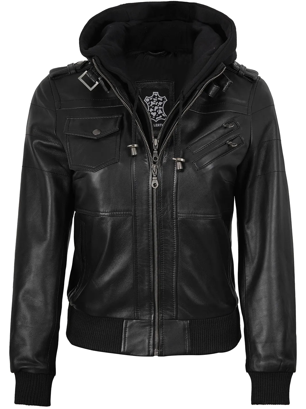 Aria Hooded Bomber Leather Jacket